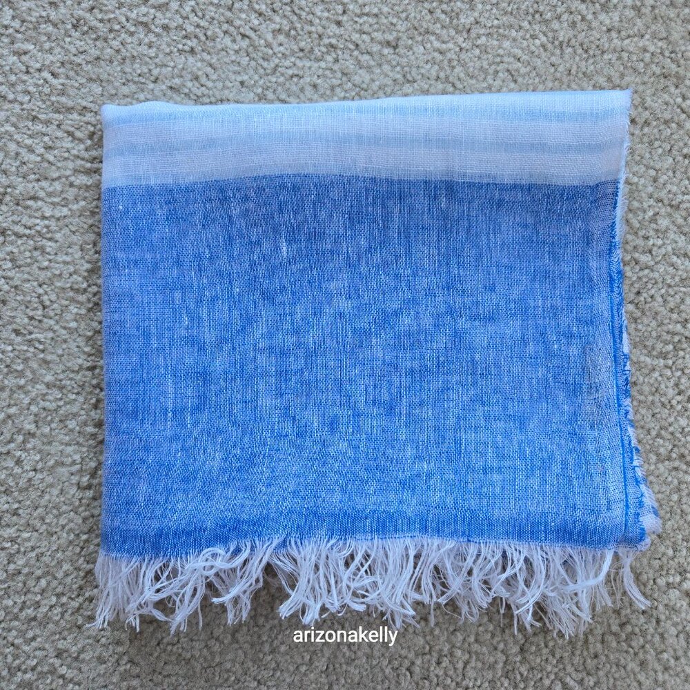 Mario Romano Capri Linen Scarf Italy Italian Blue Stripe - Picture 12 of 12